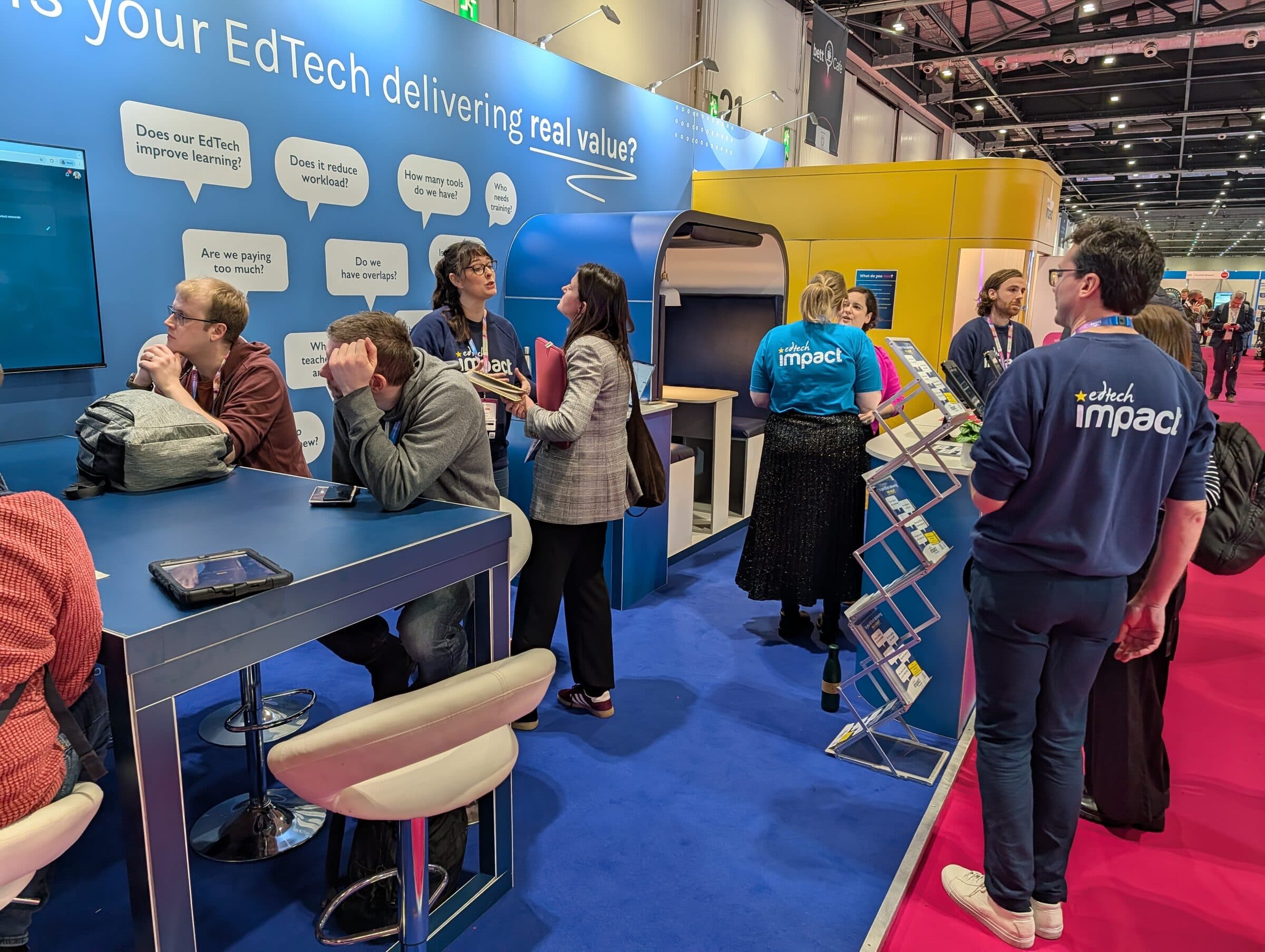 EdTech Impact stand at Bett, with educators discussing whether their edtech is delivering real value